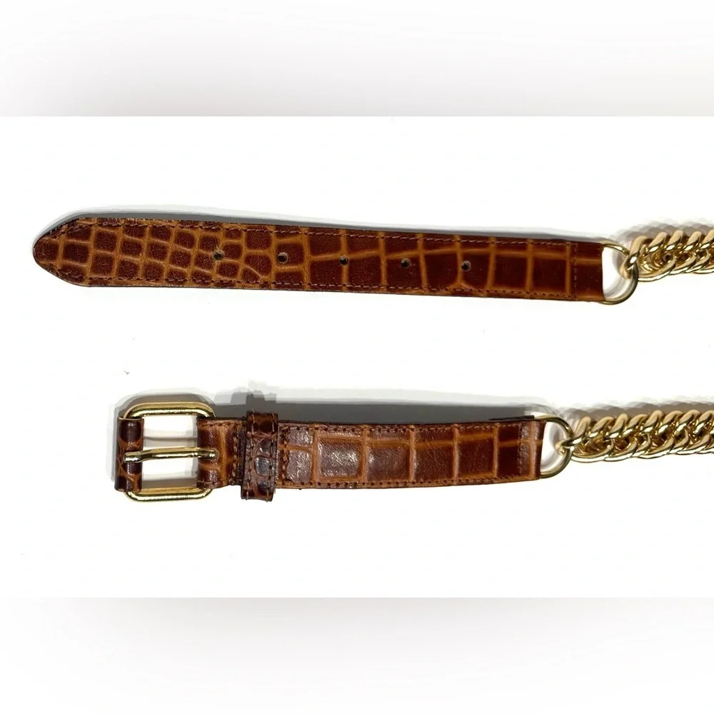 Axcess Genuine Leather Chain Link Belt Size Small S Made Italy Alligator Print